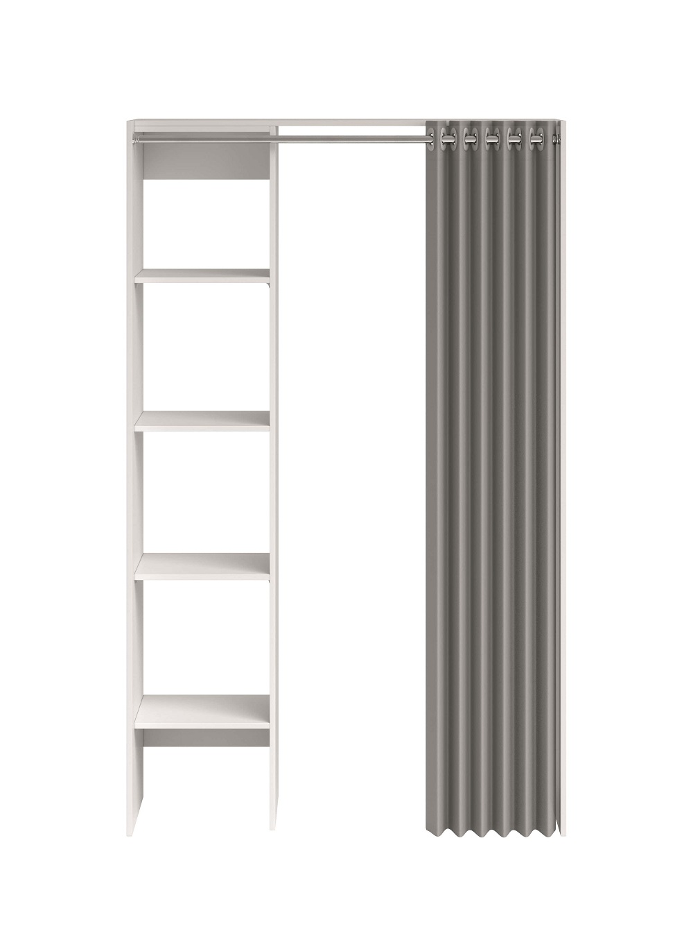 Schrank Kleiderschrank Stoffvorhang Jenke  Weiß Verstellbar 4 Fächer 1 Kleiderstange