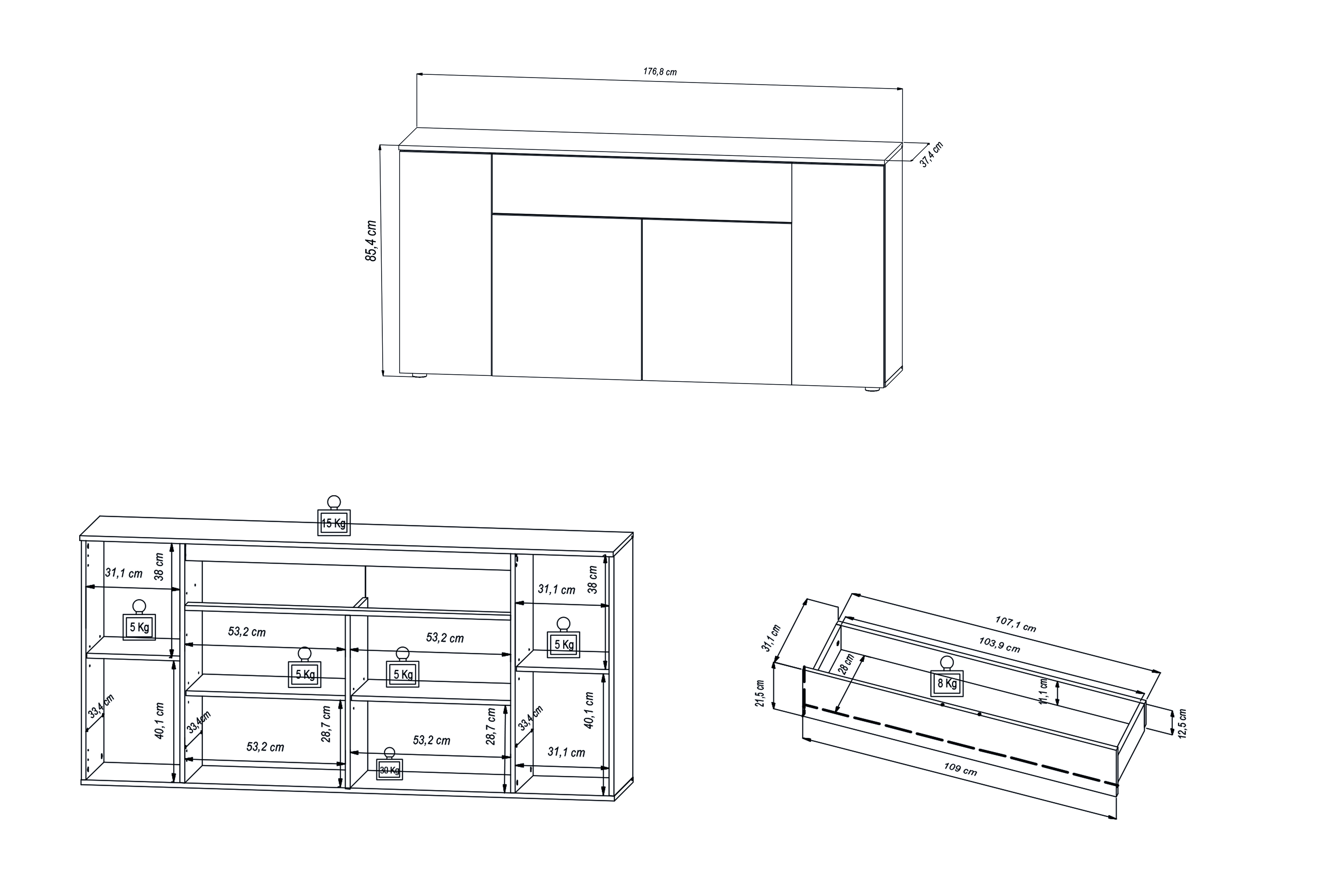 Sideboard BZ 5110 Kommode Wohnzimmerkommode Schrank Anrichte Wohnzimmerschrank