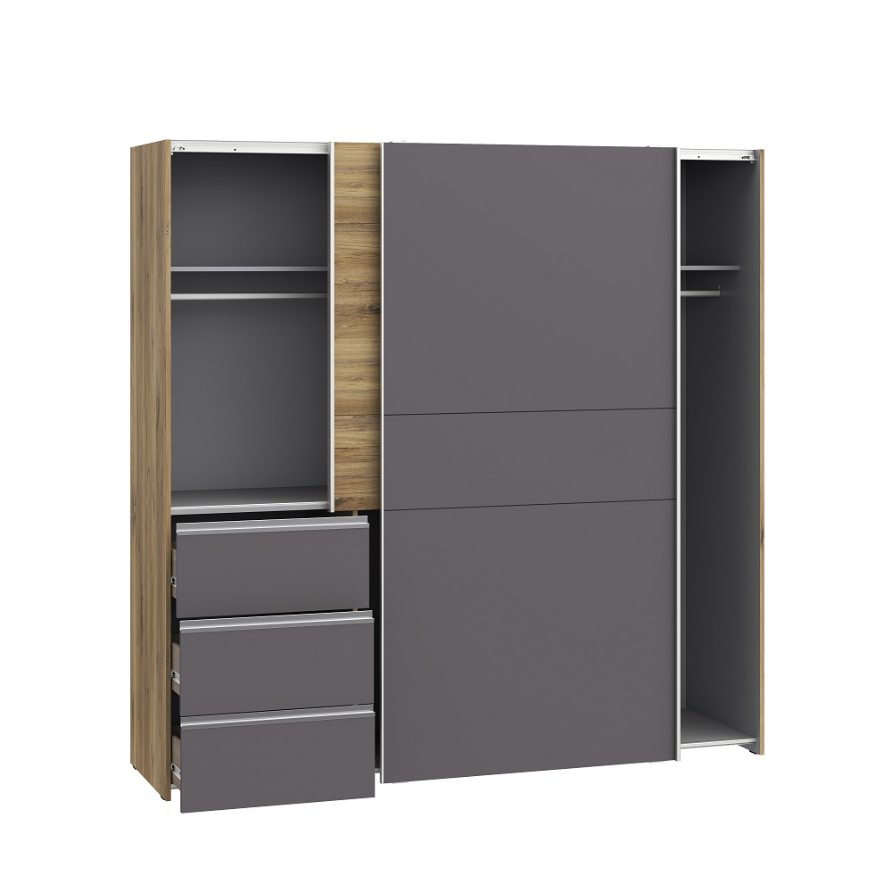 Center und Möbel Kleiderschrank >>> shoppen! Winn Schrank in Schlafzimmerschrank Stade Eiche Grau Schwebetürenschrank Jetzt Jähnichen ✓