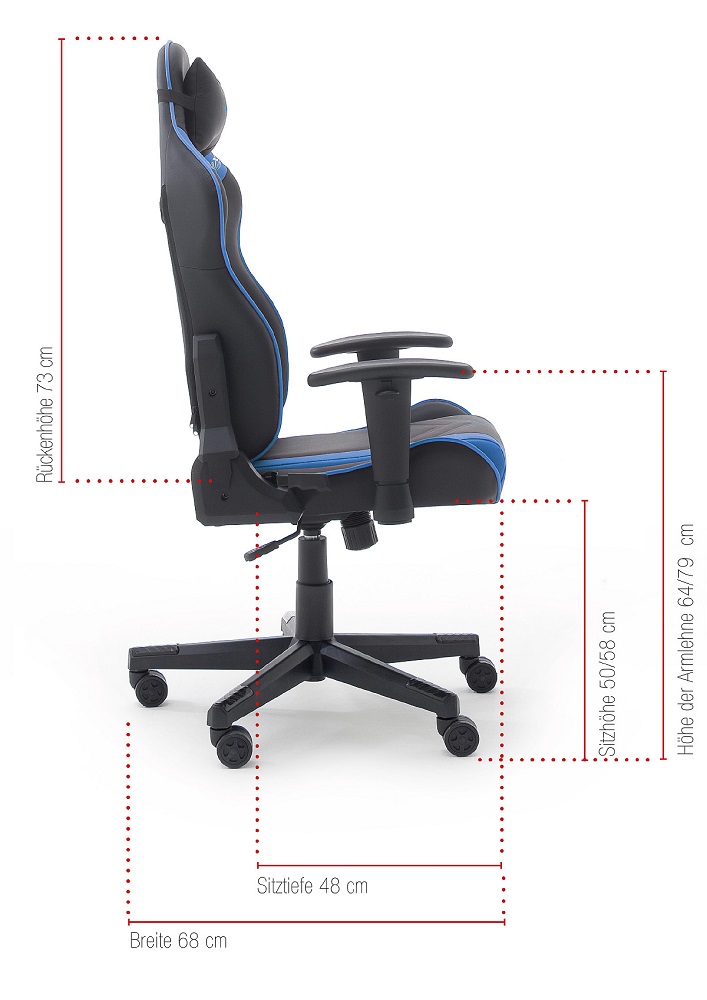 Gamingstuhl DX-Racer Schwarz-Blau mit Kissen höhenverstellbar Kunstleder Bürostuhl Gaslift