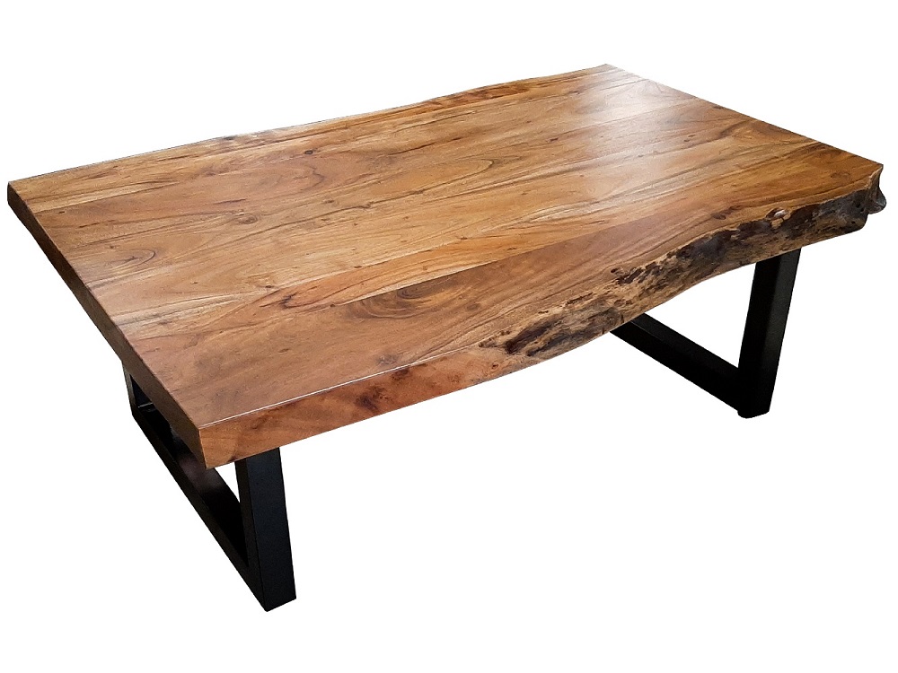 Couchtisch TI-0429 Akazie massiv mit Baumkante Eisen U-Gestell Stubentisch Tisch