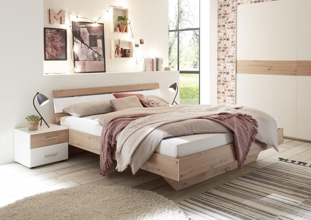 Bettanlage Cadiz Artisan Weiß Jugendbett Schlafzimmer 180x200 MDF m. 2 Nachtkonsolen