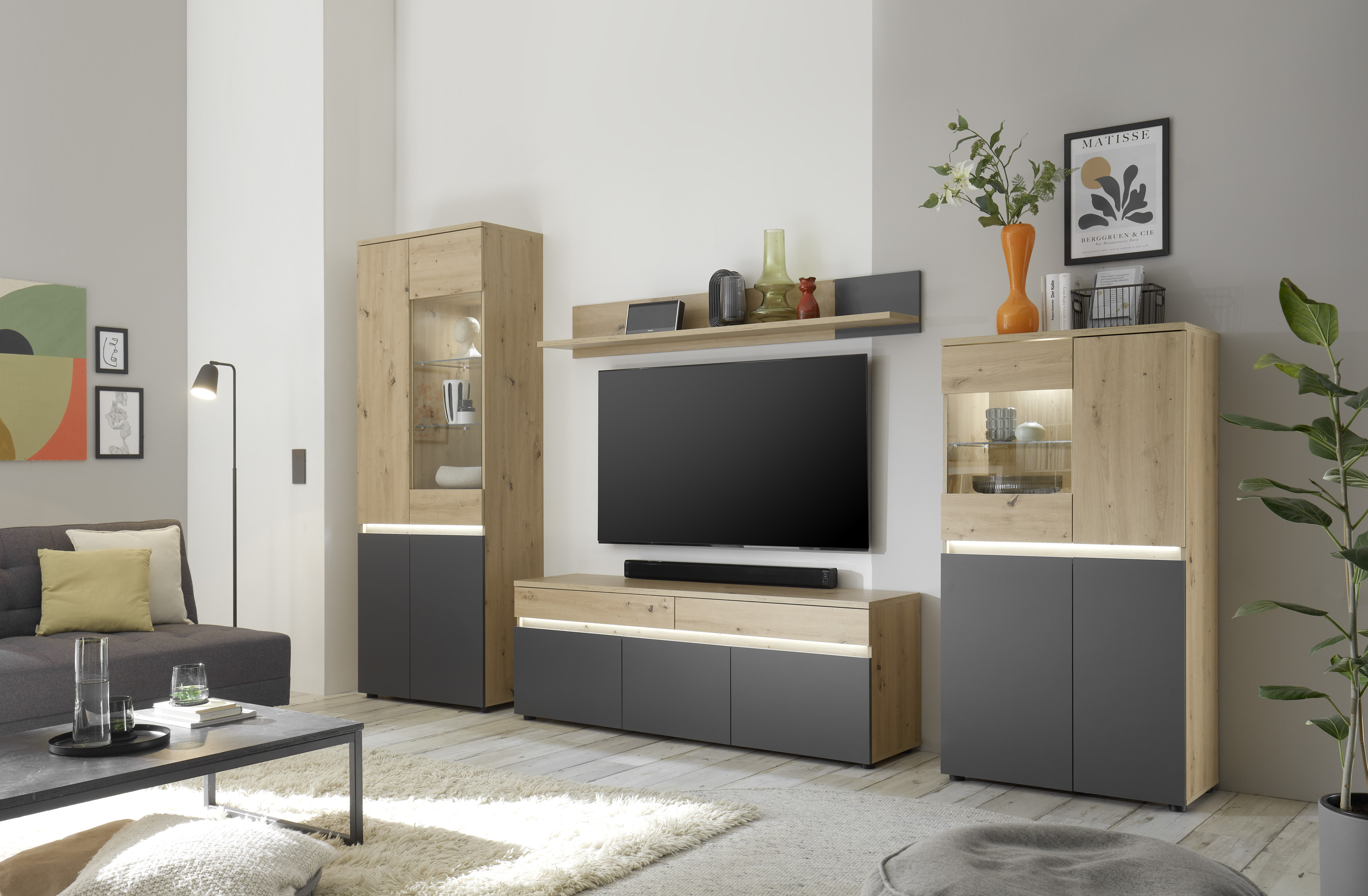 Lowboard und Wandboard Lille TV-Board Schrank Wandregal Regal Wohnzimmer