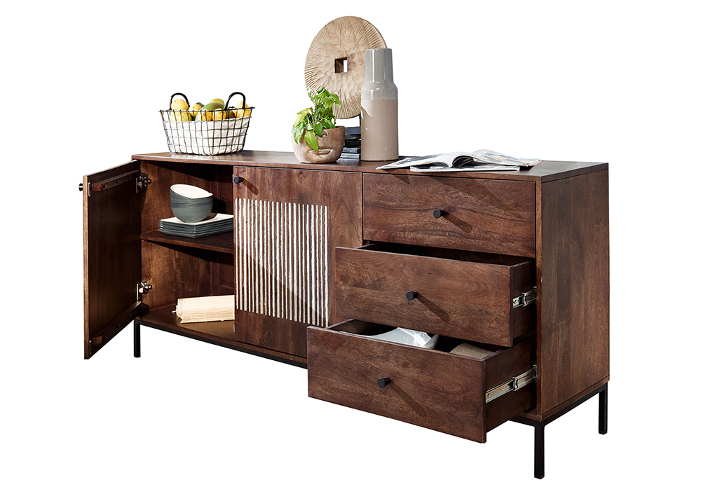 Sideboard III WZ-0564 Mangoholz massiv Steinfurnier Kommode Anrichte Schrank Wohnen