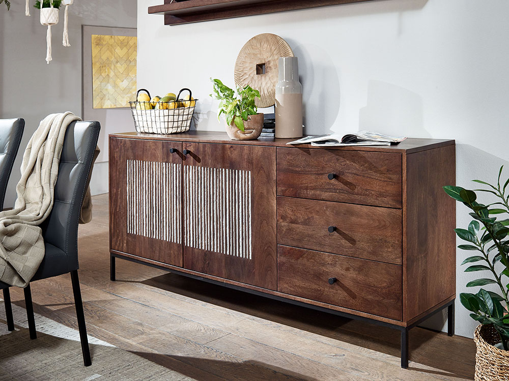 Sideboard III WZ-0564 Mangoholz massiv Steinfurnier Kommode Anrichte Schrank Wohnen