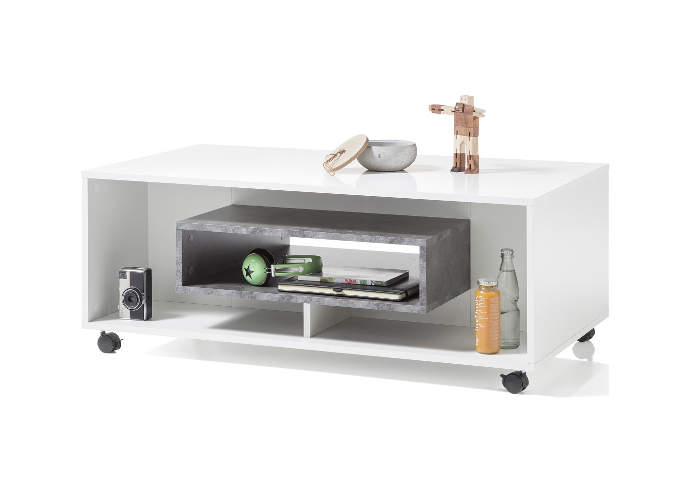 Couchtisch Fiona Mit Rollen Stubentisch Beistelltisch Weiss Beton Dunkel