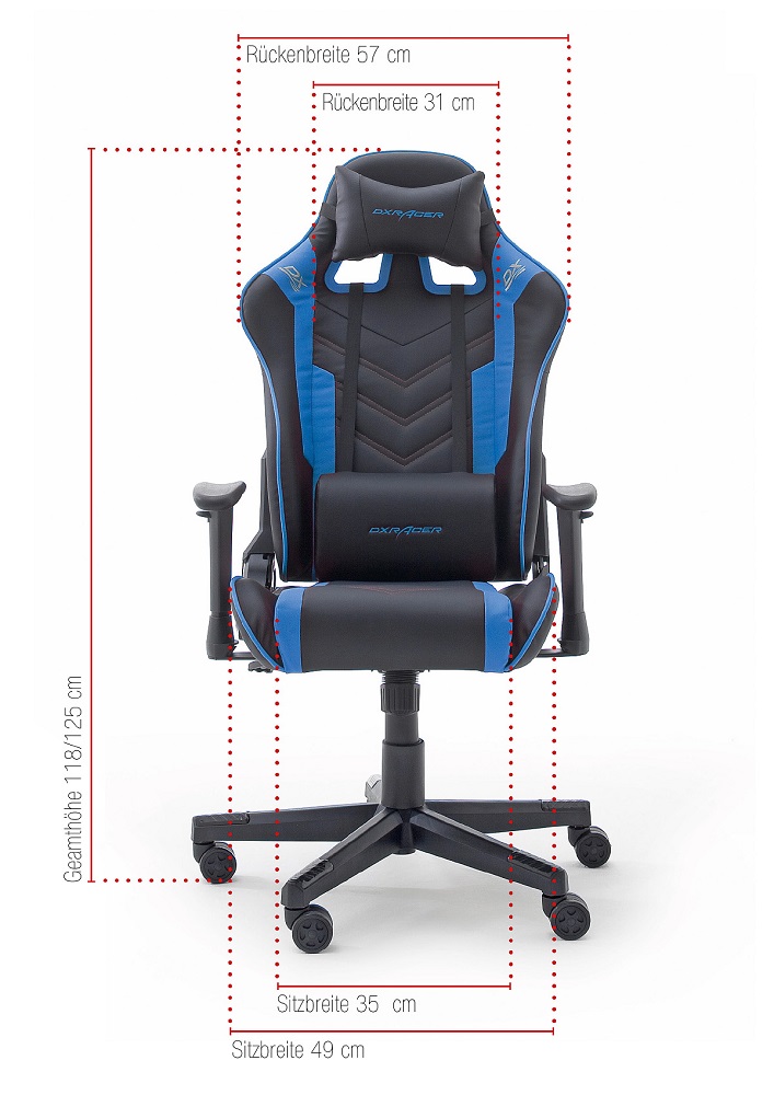 Gamingstuhl DX-Racer Schwarz-Blau mit Kissen höhenverstellbar Kunstleder Bürostuhl Gaslift