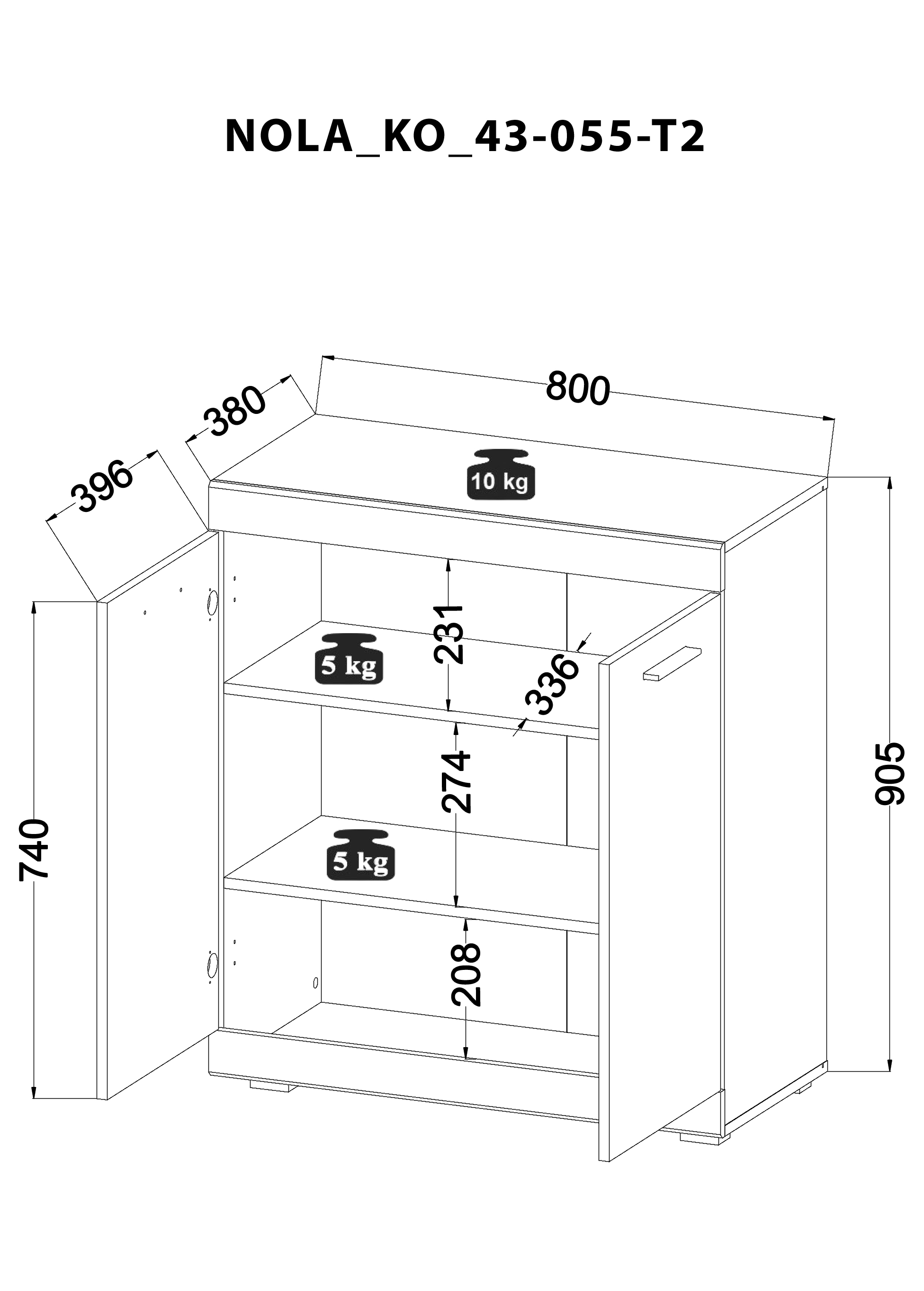 Kommode Nola Schrank Sideboard Wohnzimmerschrank Weiß/Eiche