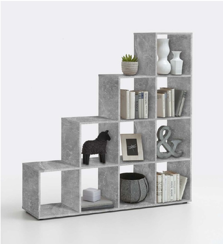 Raumteiler Mega 2 Beton Optik MDF Stufenregal Treppenregal Bücherregal Regal