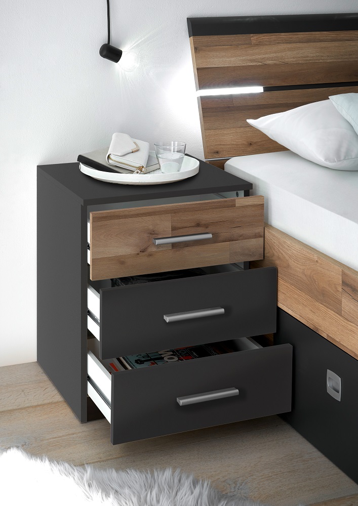 Nachtkommode Mars Graphit Absetzung Montana Oak Nachtschrank Nachttisch Nako