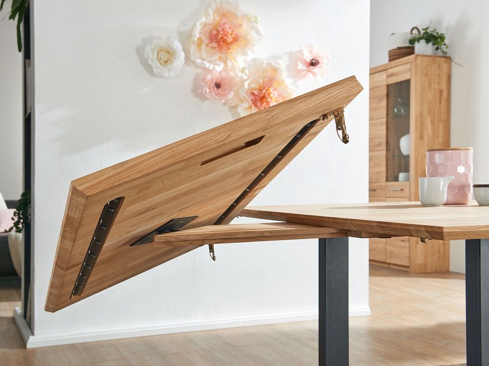 Tisch TI-0594 Vollholz Eiche mit Metallgestell, Schwenkbarer Auszug ...